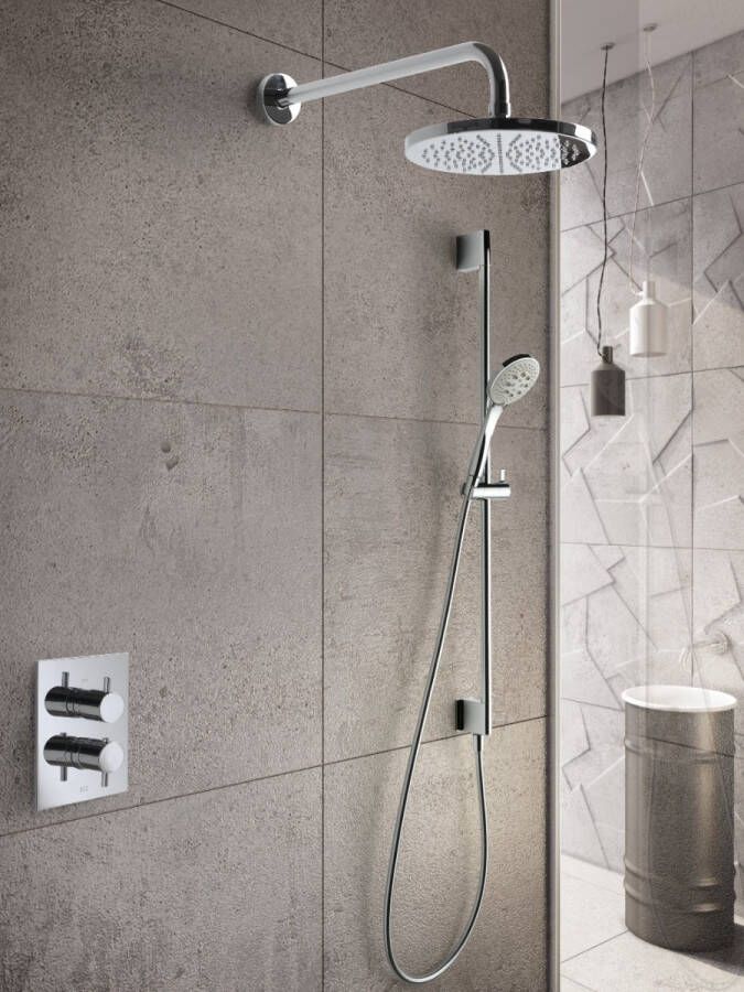 Hotbath IBS 2A Get Together inbouw doucheset Laddy vierkant geborsteld nikkel met staafhanddouche 20cm hoofddouche met wandarm zonder glijstang - Foto 5