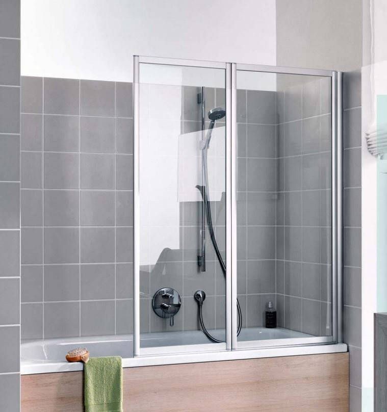 Kermi Vario Badklapwand 2-delig 115 Cm. Parelglas Matzilver-kunststof Glas