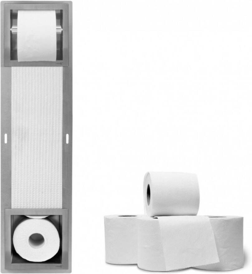 Looox Closed inbouw closetrolhouder met reserverolhouder 5 rollen rvs geborsteld cl5 - Foto 3