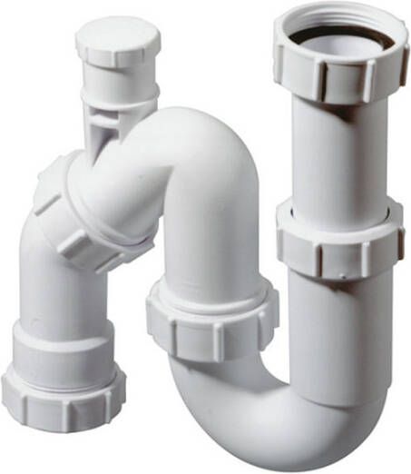 WALRAVEN McAlpine Buissifon met beluchter 1 2"x40mm 200-260mm hoogte PP wit (voor wastafel gootsteen of wasmachine afvoer)