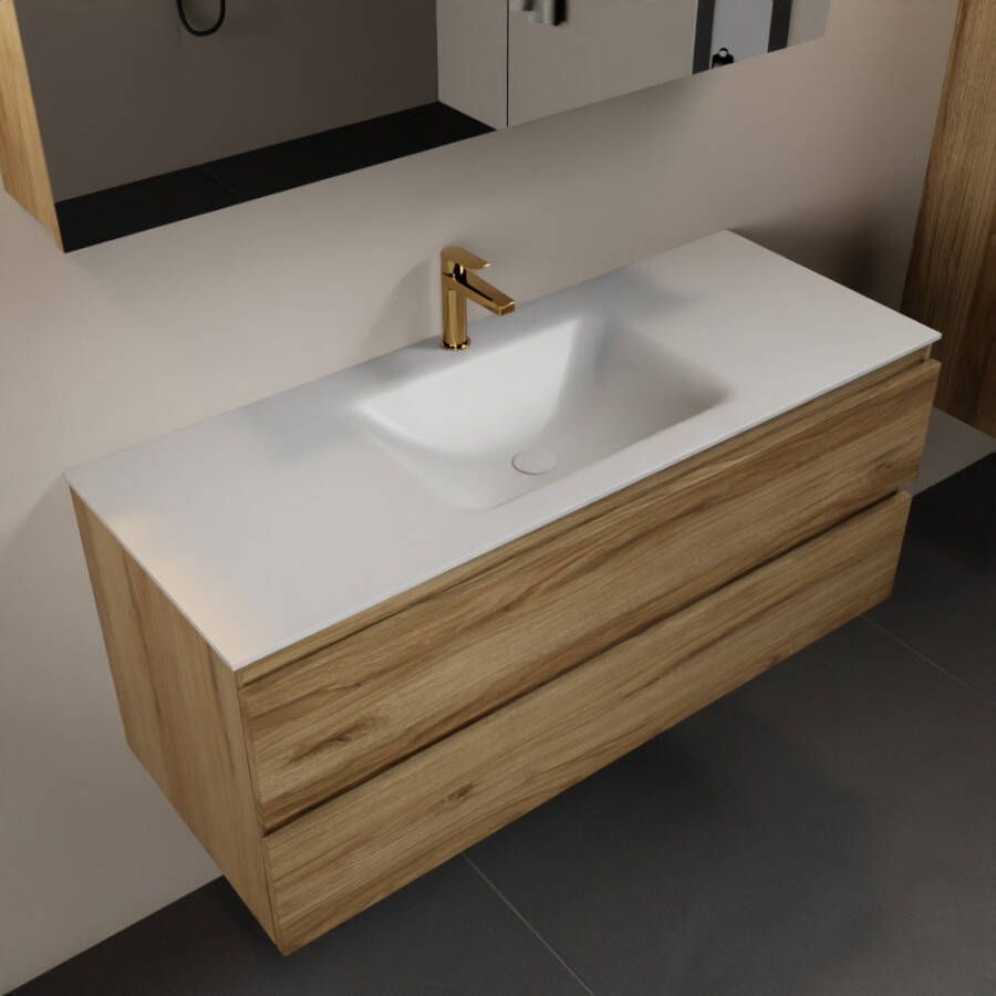 Mondiaz AIVY 120cm badmeubel Chai wastafel Talc solid surface midden 1 kraangat met spiegelkast (AI-351621TALC-SI AI-M120CHMI AI-C120CHMI) - Foto 2