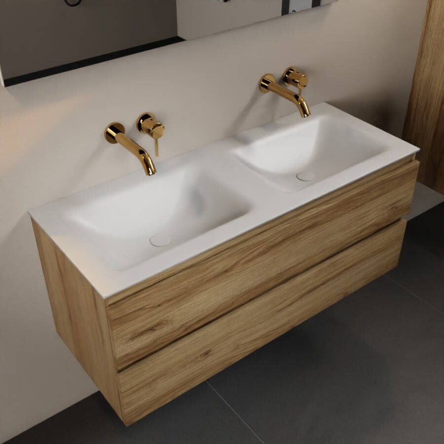Mondiaz Aivy badmeubelset 120x45x50cm 0 kraangaten 2 wasbakken talc Solid surface Links en rechts 2 lades Zonder spiegel Melamine Chai AIVY80105