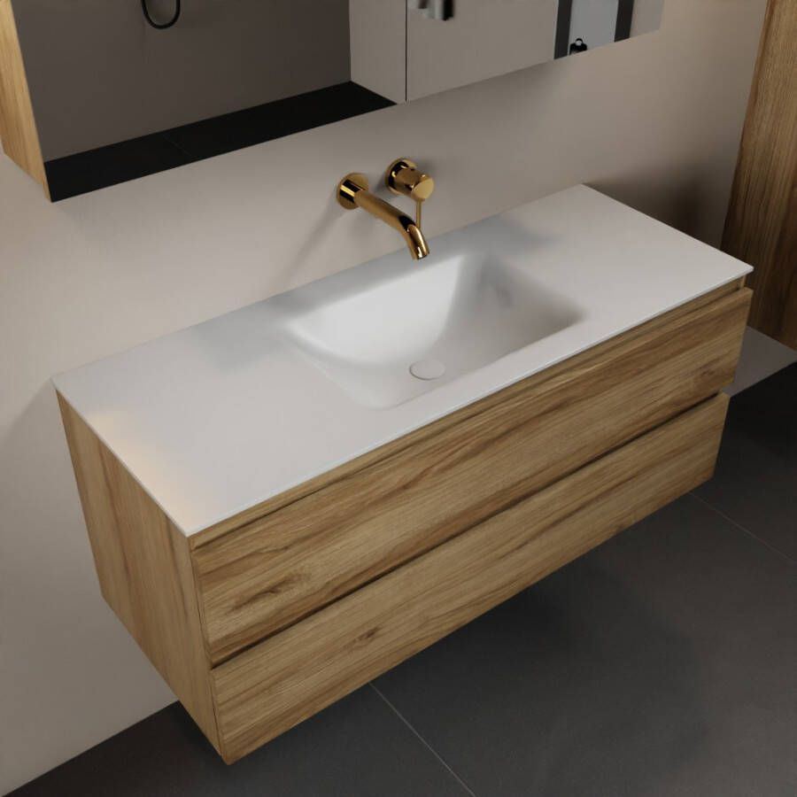 Mondiaz AIVY 120cm badmeubel Chai wastafel Talc solid surface midden zonder kraangat met spiegelkast (AI-351621TALC-NO AI-M120CHMI AI-C120CHMI)