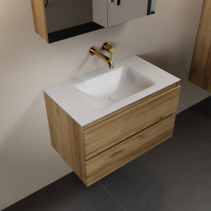Mondiaz AIVY 80cm badmeubel Chai wastafel Talc solid surface midden zonder kraangat met spiegelkast (AI-351171TALC-NO AI-M80CHMI AI-C80CHMI) - Foto 2