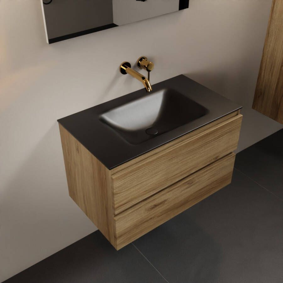 Mondiaz AIVY 80cm badmeubel Chai wastafel Urban solid surface midden zonder kraangat met spiegel (AI-351171URBAN-NO AI-M80CHMI AI-S80X70)