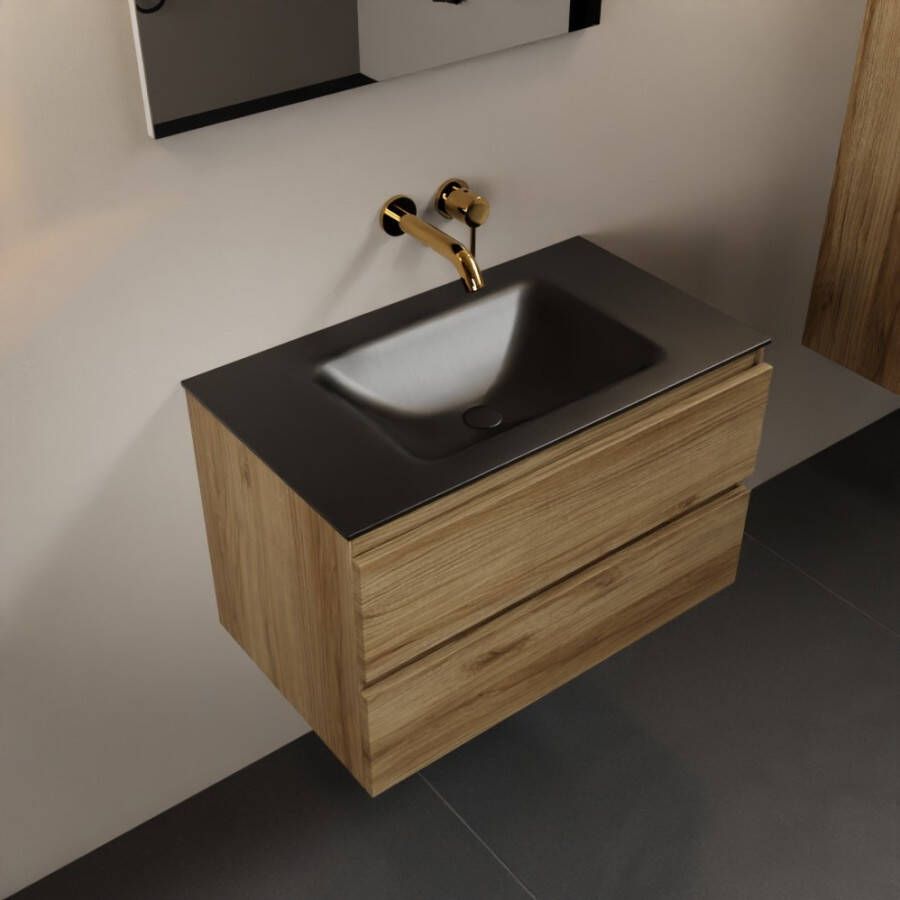 Mondiaz Aivy badmeubelset 80x45x50cm 0 kraangaten 1 wasbak urban Solid surface Midden 2 lades Zonder spiegel Melamine Chai AIVY80128 - Foto 2
