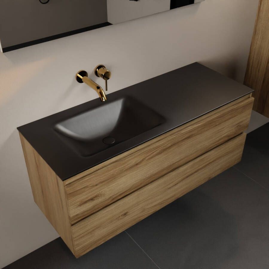 Mondiaz Aivy badmeubelset 120x45x50cm 0 kraangaten 1 wasbak urban Solid surface Links 2 lades Zonder spiegel Melamine Chai AIVY80131 - Foto 2