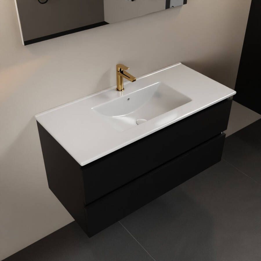 Mondiaz Aivy badmeubelset 100x45x50cm 1 kraangat 1 wasbak talc Keramiek Midden 2 lades Zonder spiegel MDF Urban AIVY80010