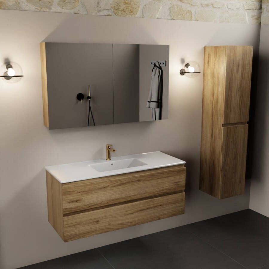 Mondiaz AIVY 120cm badmeubel Chai wastafel glanzend wit keramiek midden 1 kraangat met spiegelkast (M60103 AI-M120CHMI AI-C120CHMI)