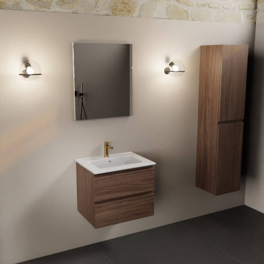 Mondiaz AIVY 60cm badmeubel Mocha wastafel glanzend wit keramiek midden 1 kraangat met spiegel (M60100 AI-M60MOMI AI-S60X70) - Foto 2