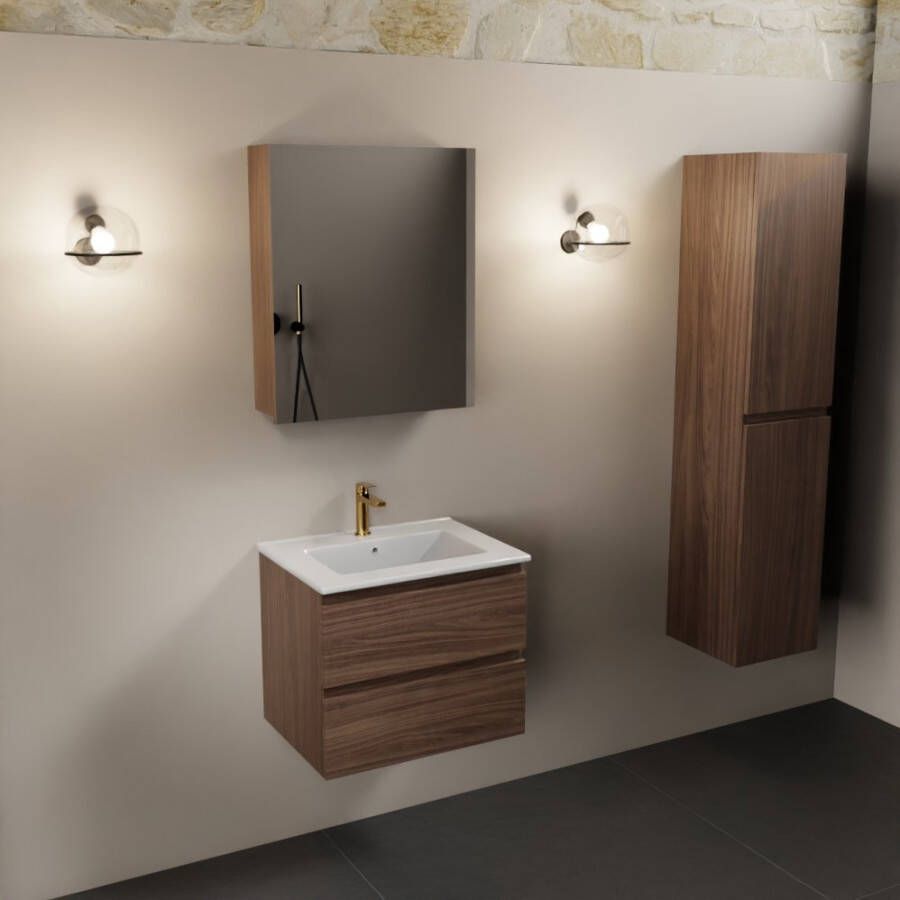 Mondiaz AIVY 60cm badmeubel Mocha wastafel glanzend wit keramiek midden 1 kraangat met spiegelkast (M60100 AI-M60MOMI AI-C60MOMI) - Foto 2
