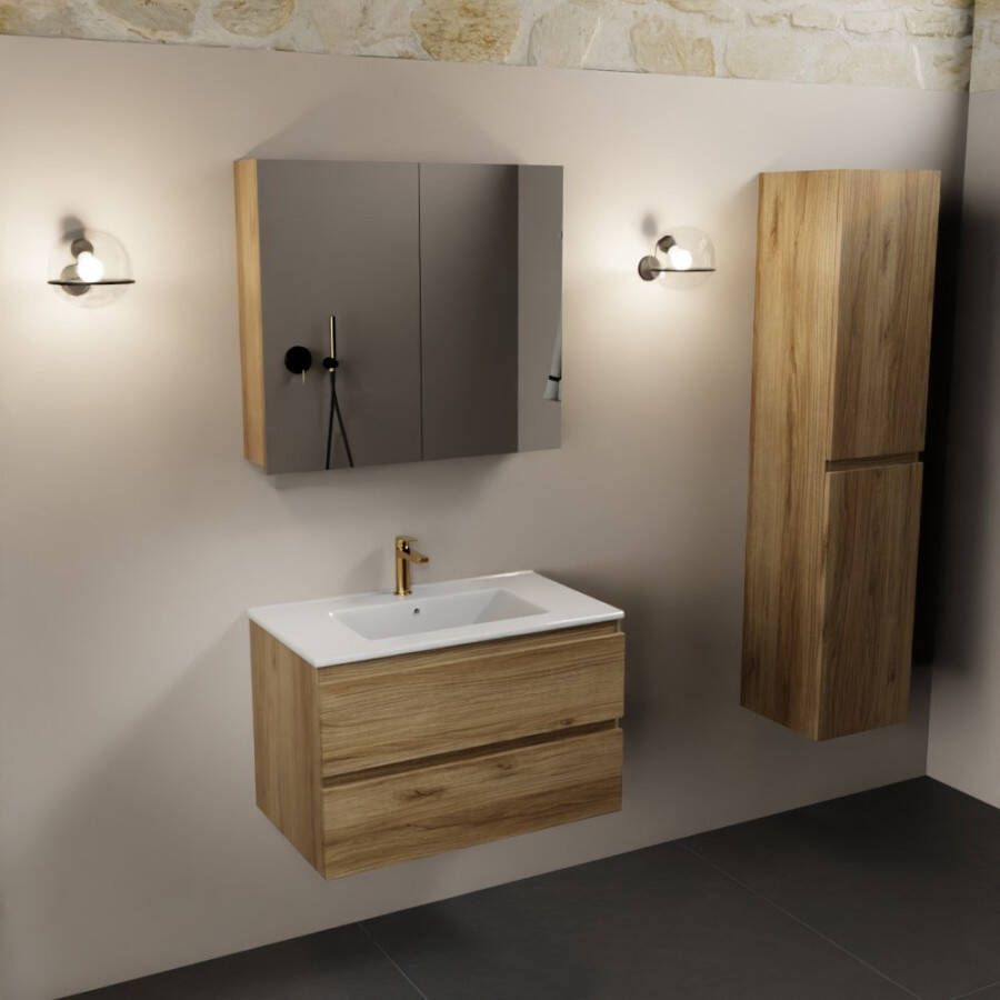 Mondiaz AIVY 80cm badmeubel Chai wastafel glanzend wit keramiek midden 1 kraangat met spiegelkast (M60101 AI-M80CHMI AI-C80CHMI) - Foto 2