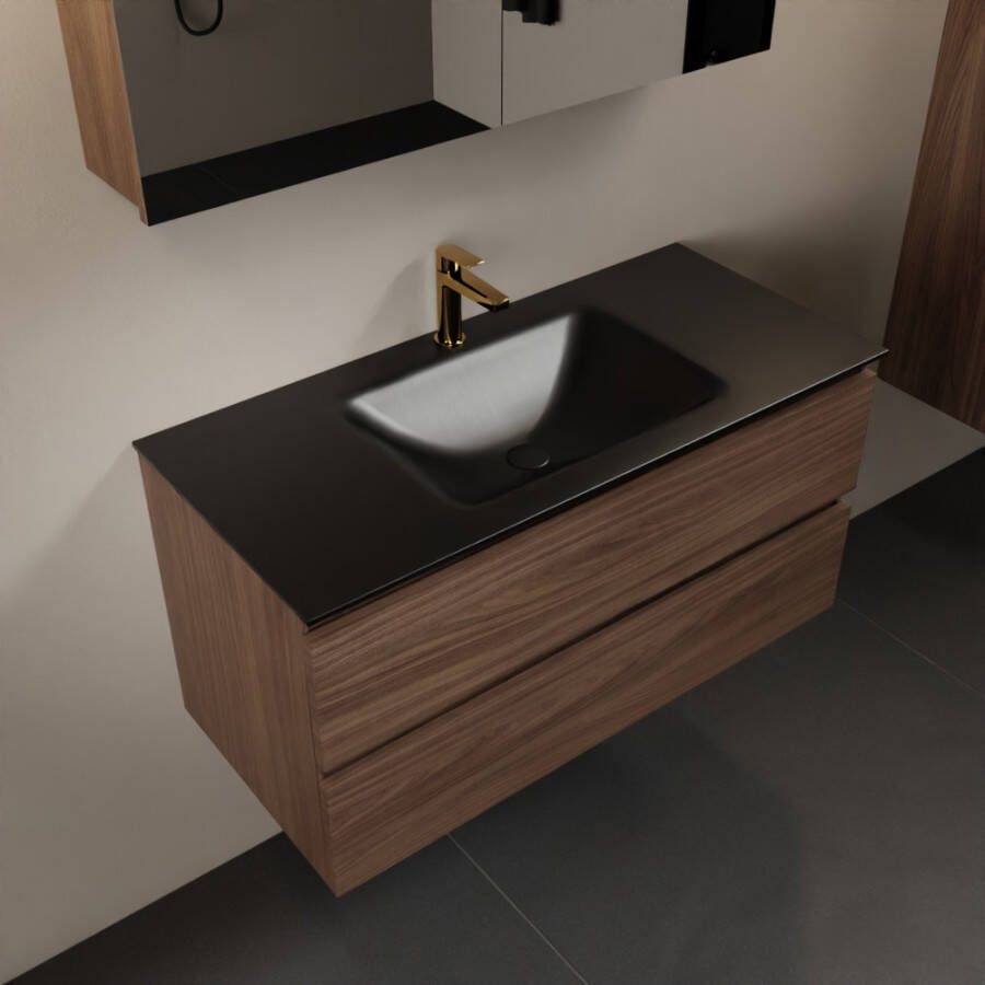 Mondiaz AIVY 100cm badmeubel Mocha wastafel Urban solid surface midden 1 kraangat met spiegelkast (AI-351321URBAN-SI AI-M100MOMI AI-C100MOMI)