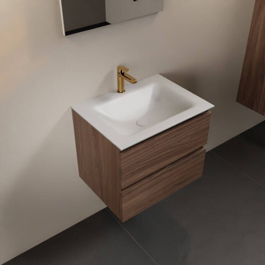 Mondiaz Aivy badmeubelset 60x45x50cm 1 kraangat 1 wasbak talc Solid surface Midden 2 lades Zonder spiegel Melamine Mocha AIVY80050