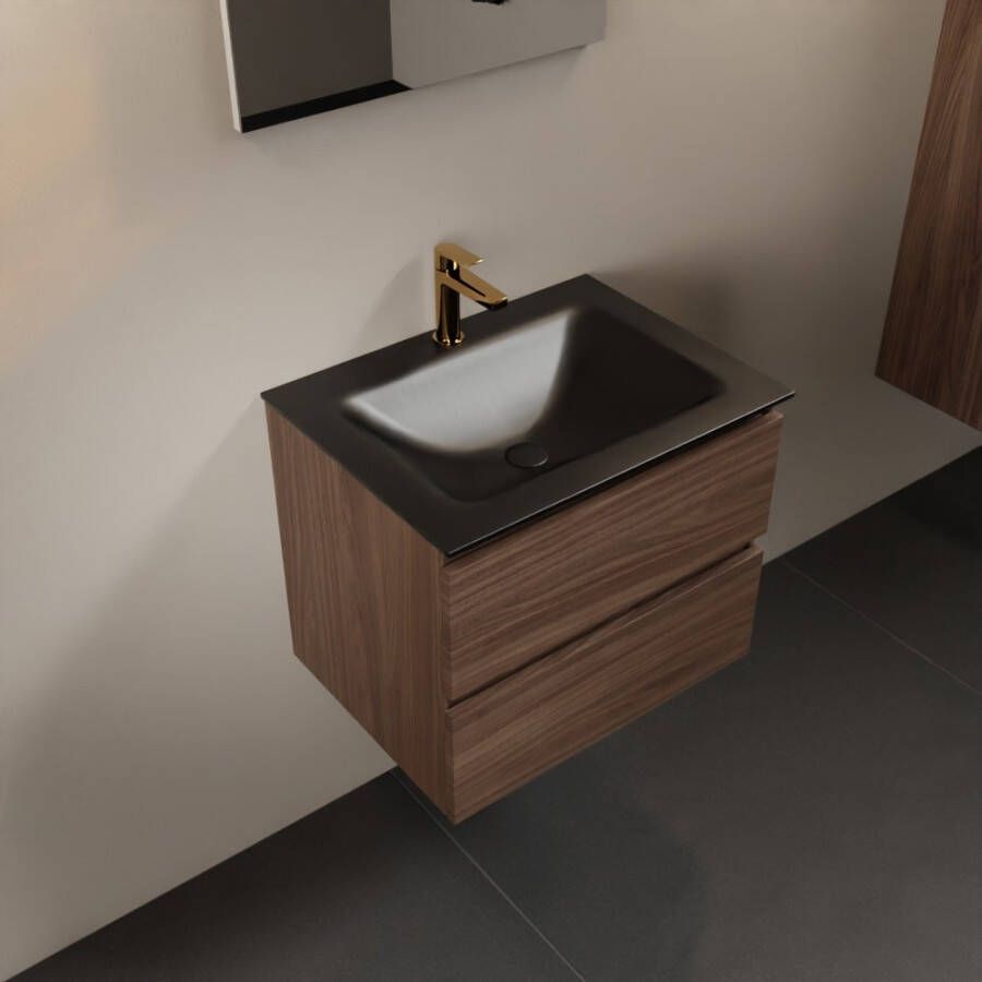 Mondiaz Aivy badmeubelset 60x45x50cm 1 kraangat 1 wasbak urban Solid surface Midden 2 lades Zonder spiegel Melamine Mocha AIVY80078