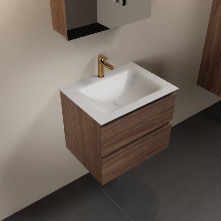 Mondiaz AIVY 60cm badmeubel Mocha wastafel Talc solid surface midden 1 kraangat met spiegelkast (AI-351111TALC-SI AI-M60MOMI AI-C60MOMI) - Foto 2