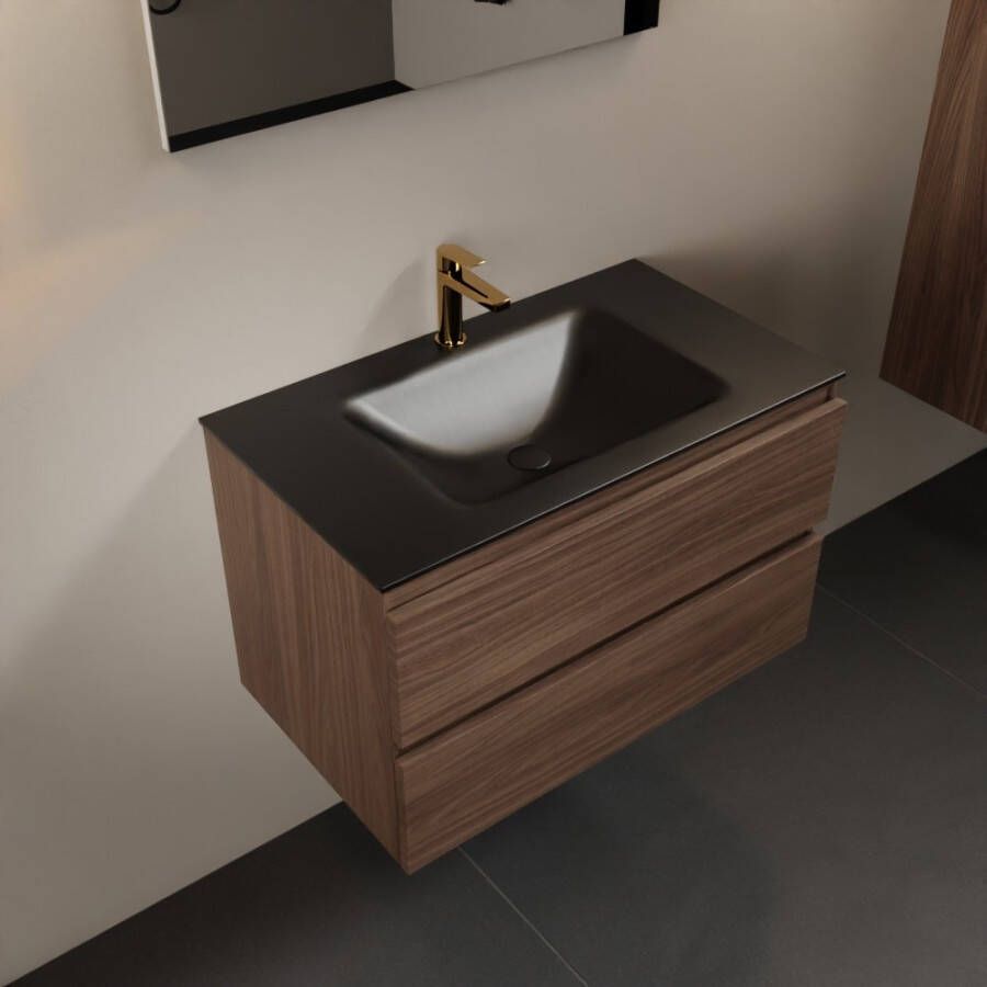 Mondiaz Aivy badmeubelset 80x45x50cm 1 kraangat 1 wasbak urban Solid surface Midden 2 lades Zonder spiegel Melamine Mocha AIVY80079