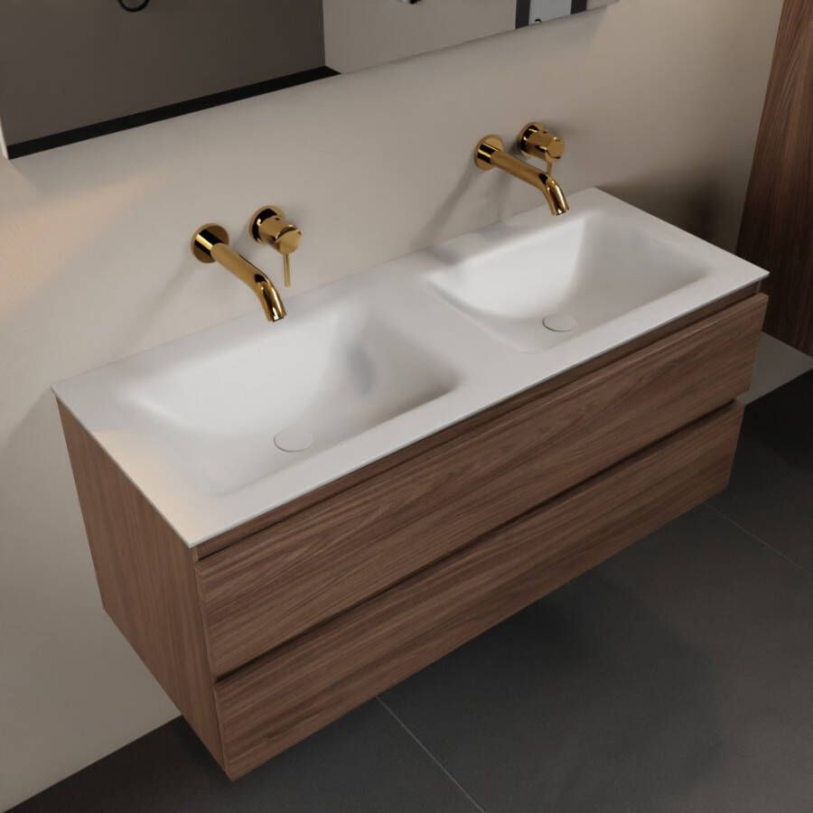 Mondiaz Aivy badmeubelset 120x45x50cm 0 kraangaten 2 wasbakken talc Solid surface Links en rechts 2 lades Zonder spiegel Melamine Mocha AIVY80112 - Foto 2