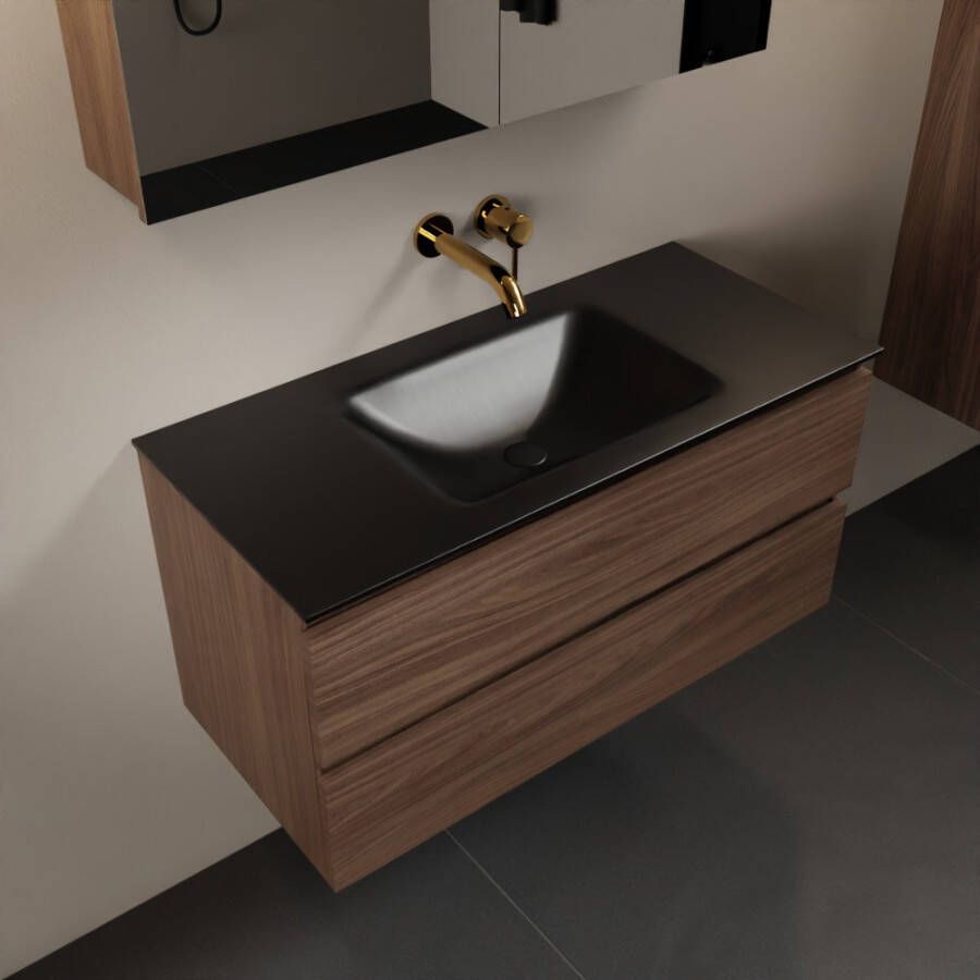 Mondiaz AIVY 100cm badmeubel Mocha wastafel Urban solid surface midden zonder kraangat met spiegelkast (AI-351321URBAN-NO AI-M100MOMI AI-C100MOMI) - Foto 2