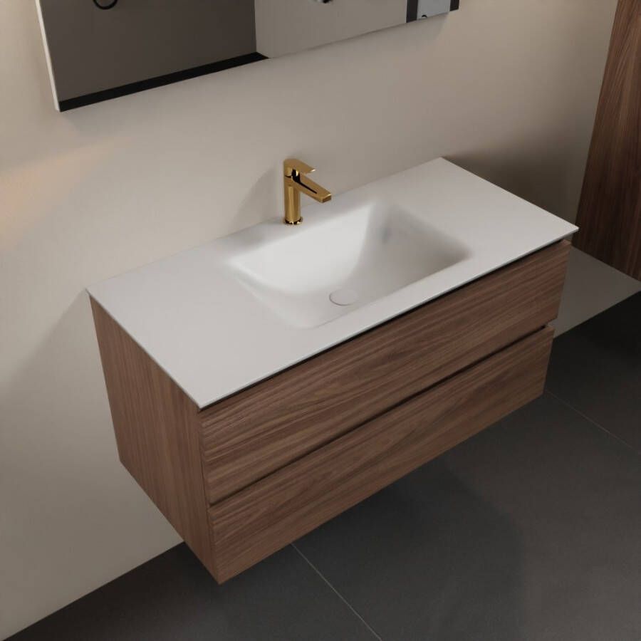 Mondiaz Aivy badmeubelset 100x45x50cm 1 kraangat 1 wasbak talc Solid surface Midden 2 lades Zonder spiegel Melamine Mocha AIVY80052 - Foto 2