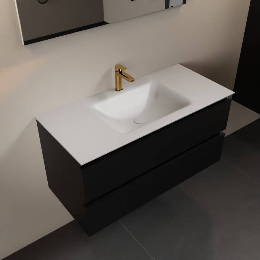 Mondiaz Aivy badmeubelset 100x45x50cm 1 kraangat 1 wasbak talc Solid surface Midden 2 lades Zonder spiegel MDF Urban AIVY80038