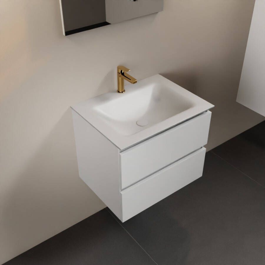 Mondiaz Aivy badmeubelset 60x45x50cm 1 kraangat 1 wasbak talc Solid surface Midden 2 lades Zonder spiegel MDF Talc AIVY80029