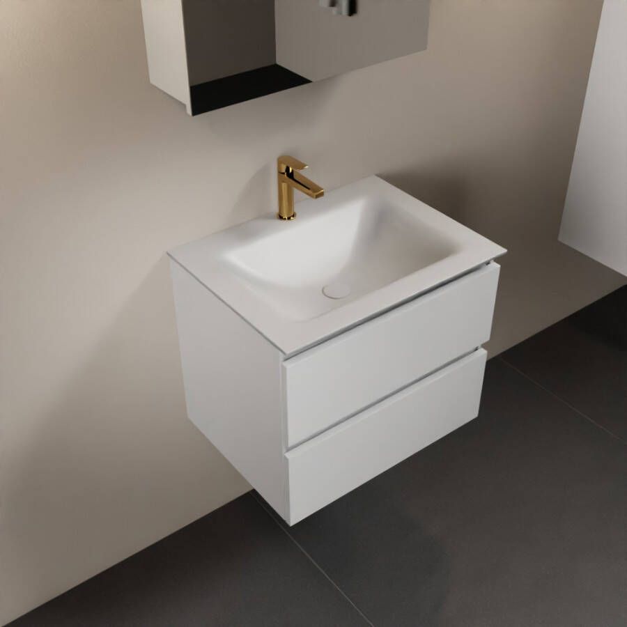 Mondiaz AIVY 60cm badmeubel Talc wastafel Talc solid surface midden 1 kraangat met spiegelkast (AI-351111TALC-SI AI-M60TAMI AI-C60TAMI)