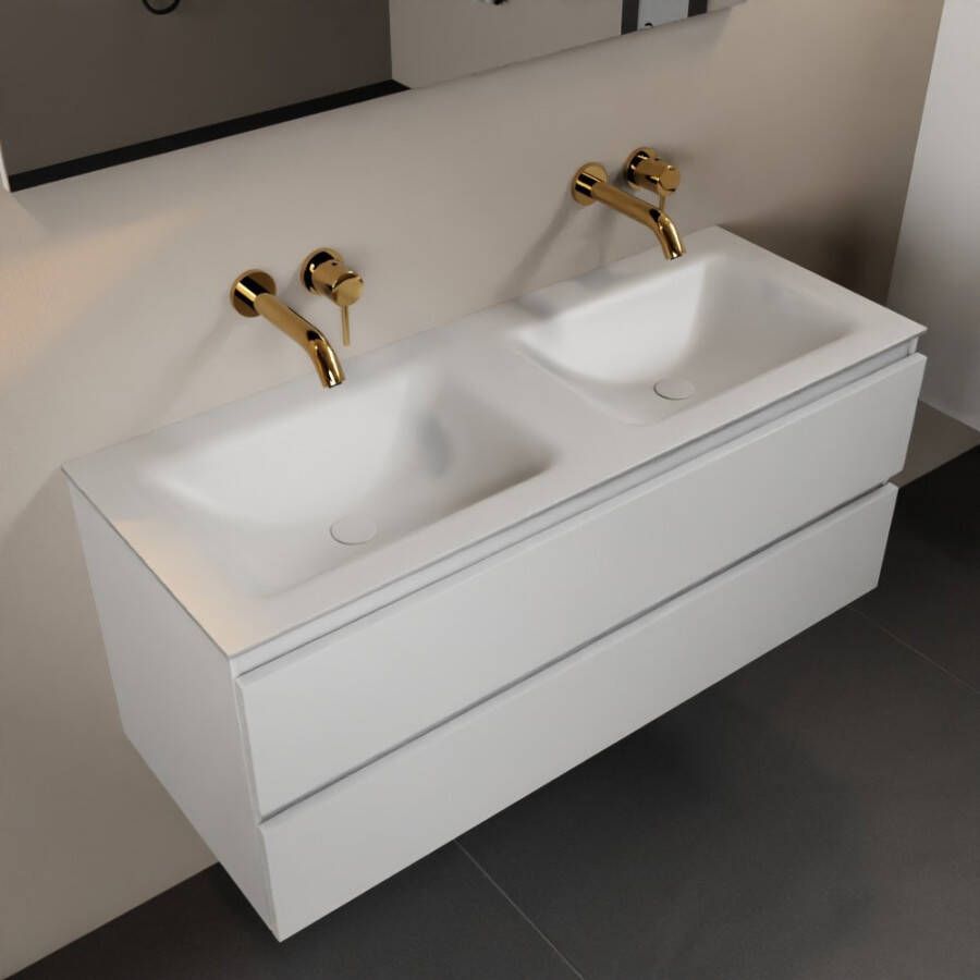 Mondiaz Aivy badmeubelset 120x45x50cm 0 kraangaten 2 wasbakken talc Solid surface Links en rechts 2 lades Zonder spiegel MDF Talc AIVY80091 - Foto 2