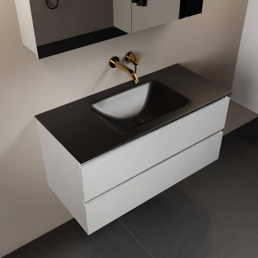 Mondiaz AIVY 100cm badmeubel Talc wastafel Urban solid surface midden zonder kraangat met spiegelkast (AI-351321URBAN-NO AI-M100TAMI AI-C100TAMI) - Foto 2