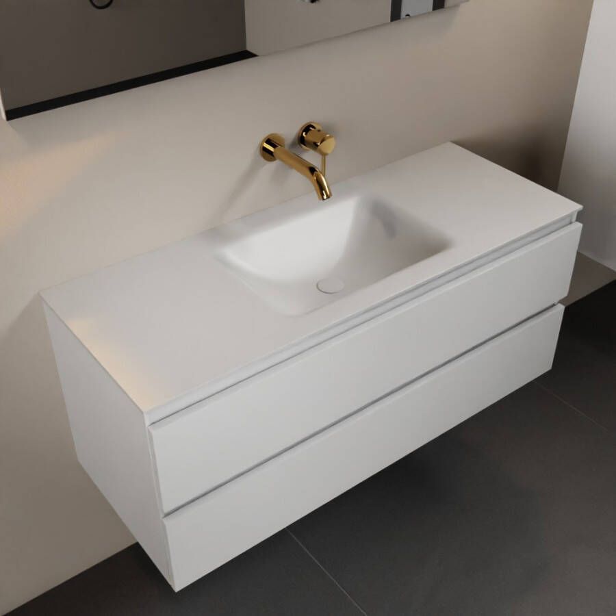 Mondiaz Aivy badmeubelset 120x45x50cm 0 kraangaten 1 wasbak talc Solid surface Midden 2 lades Zonder spiegel MDF Talc AIVY80088