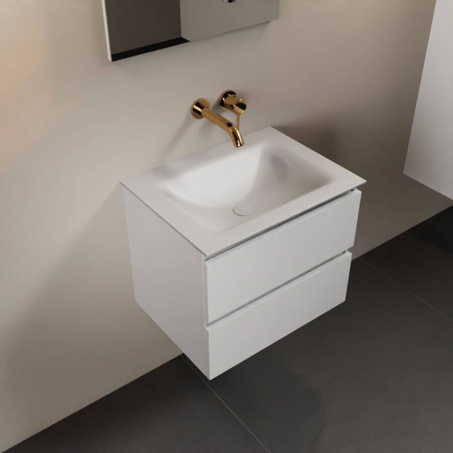 Mondiaz AIVY 60cm badmeubel Talc wastafel Talc solid surface midden zonder kraangat met spiegel (AI-351111TALC-NO AI-M60TAMI AI-S60X70)
