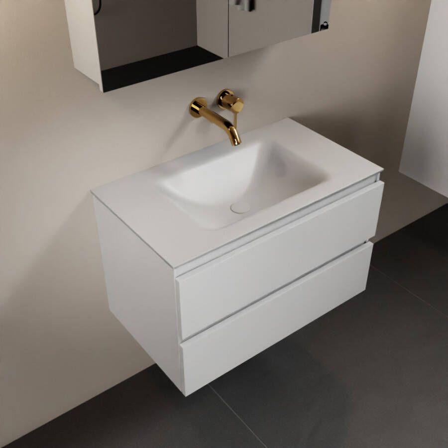 Mondiaz AIVY 80cm badmeubel Talc wastafel Talc solid surface midden zonder kraangat met spiegelkast (AI-351171TALC-NO AI-M80TAMI AI-C80TAMI) - Foto 2