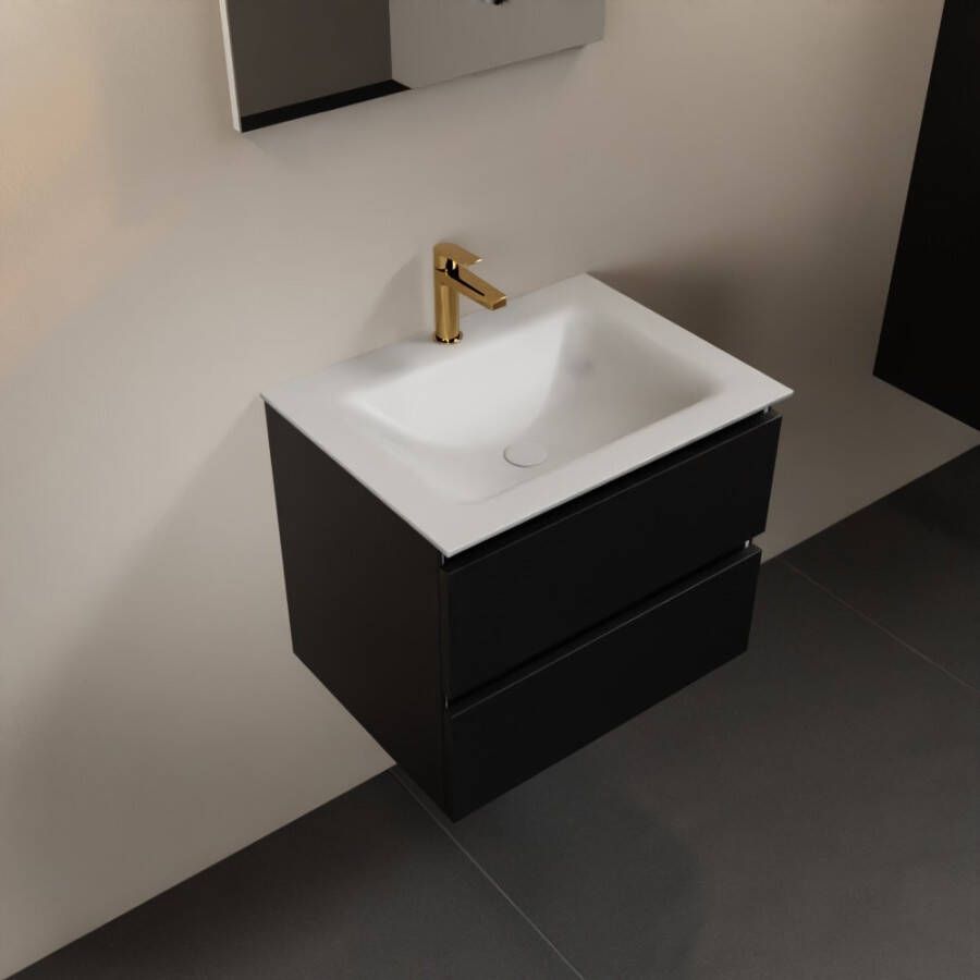 Mondiaz Aivy badmeubelset 60x45x50cm 1 kraangat 1 wasbak talc Solid surface Midden 2 lades Zonder spiegel MDF Urban AIVY80036