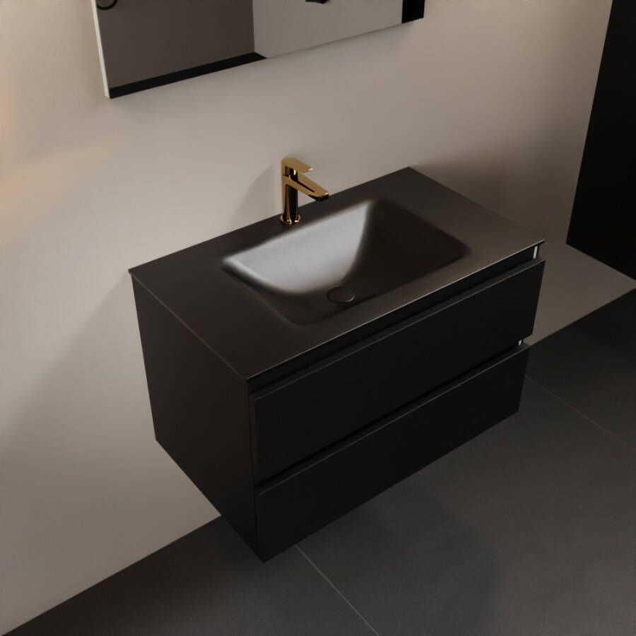 Mondiaz AIVY 80cm badmeubel Urban wastafel Urban solid surface midden 1 kraangat met spiegel (AI-351171URBAN-SI AI-M80URMI AI-S80X70) - Foto 2