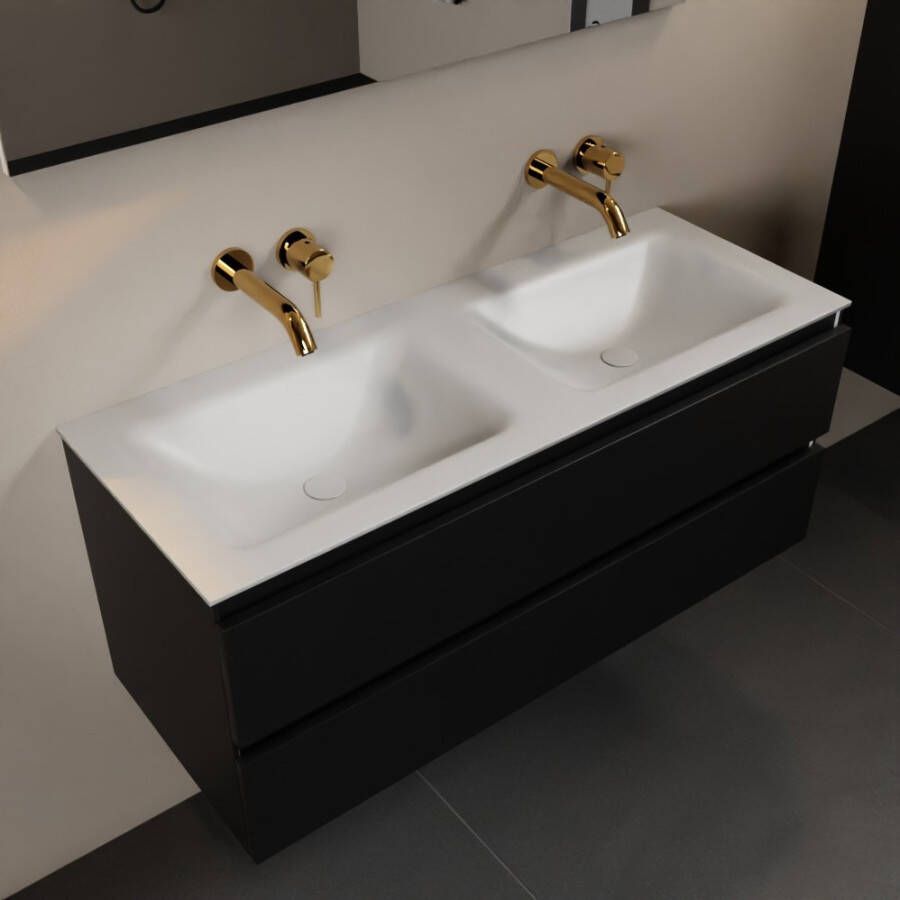 Mondiaz Aivy badmeubelset 120x45x50cm 0 kraangaten 2 wasbakken talc Solid surface Links en rechts 2 lades Zonder spiegel MDF Urban AIVY80098 - Foto 2