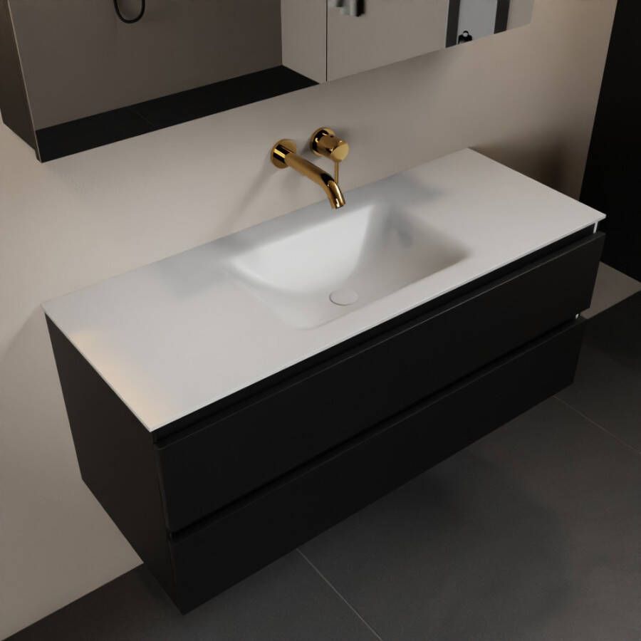 Mondiaz AIVY 120cm badmeubel Urban wastafel Talc solid surface midden zonder kraangat met spiegelkast (AI-351621TALC-NO AI-M120URMI AI-C120URMI)