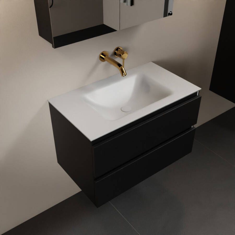 Mondiaz AIVY 80cm badmeubel Urban wastafel Talc solid surface midden zonder kraangat met spiegelkast (AI-351171TALC-NO AI-M80URMI AI-C80URMI) - Foto 2