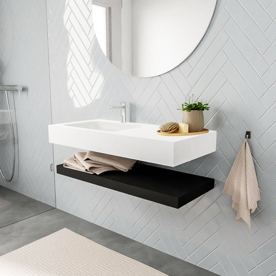 Aqua Splash Badkamermeubel AQS Ibiza 100 cm met Mat Zwart Planchet Solid Surface Wastafel Mat Wit Badmeubel Ibiza 100 cm Solid Surface Planchet Mat - Foto 2