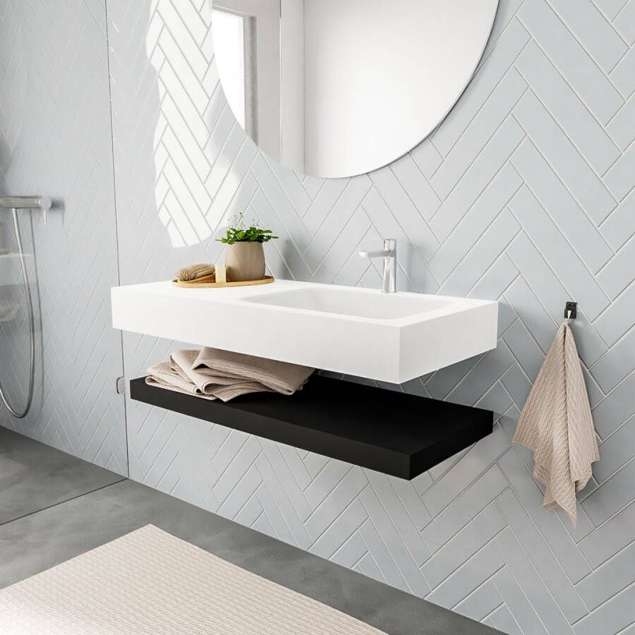 Aqua Splash Badkamermeubel AQS Ibiza 100 cm met Mat Zwart Planchet Solid Surface Wastafel Mat Wit Badmeubel Ibiza 100 cm Solid Surface Planchet Mat - Foto 3