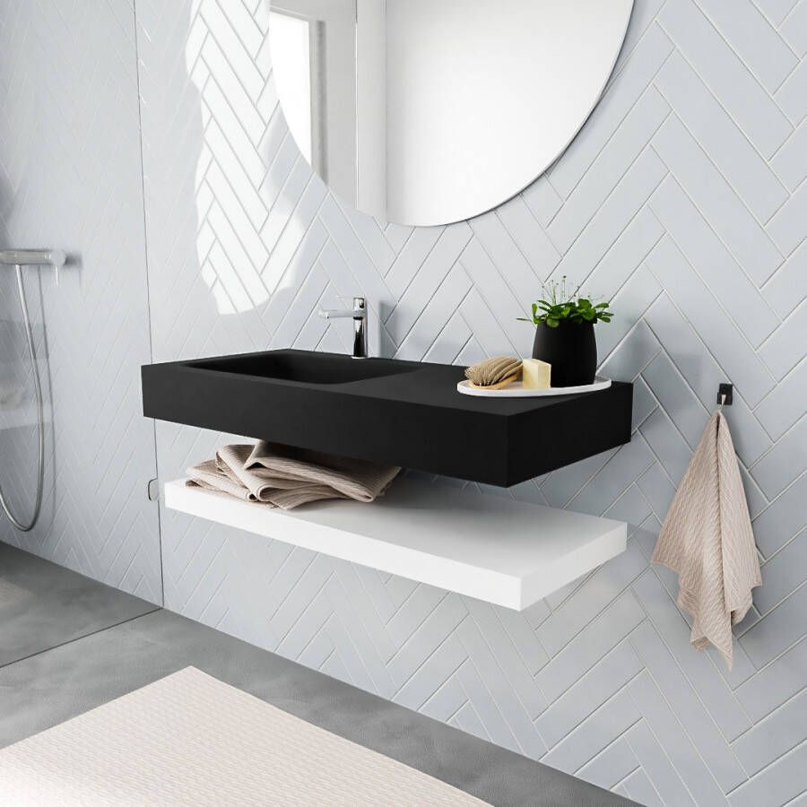 Aqua Splash Badkamermeubel AQS Ibiza 100 cm met Mat Wit Planchet Solid Surface Wastafel Mat Zwart Badmeubel Ibiza 100 cm Mat Wit Planchet Solid - Foto 3