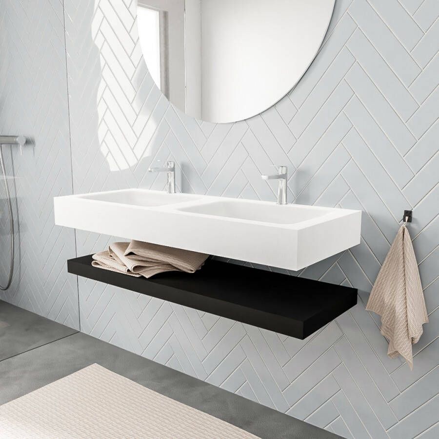 Aqua Splash Badkamermeubel AQS Ibiza 120 cm met Mat Zwart Planchet Solid Surface Wastafel Mat Wit Badmeubel Ibiza 120 cm Solid Surface Planchet Mat - Foto 5
