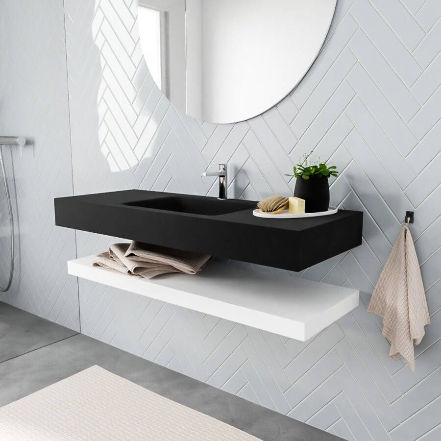 Aqua Splash Badkamermeubel AQS Ibiza 120 cm met Mat Wit Planchet Solid Surface Wastafel Mat Zwart Badmeubel Ibiza 120 cm Mat Wit Planchet Solid - Foto 3