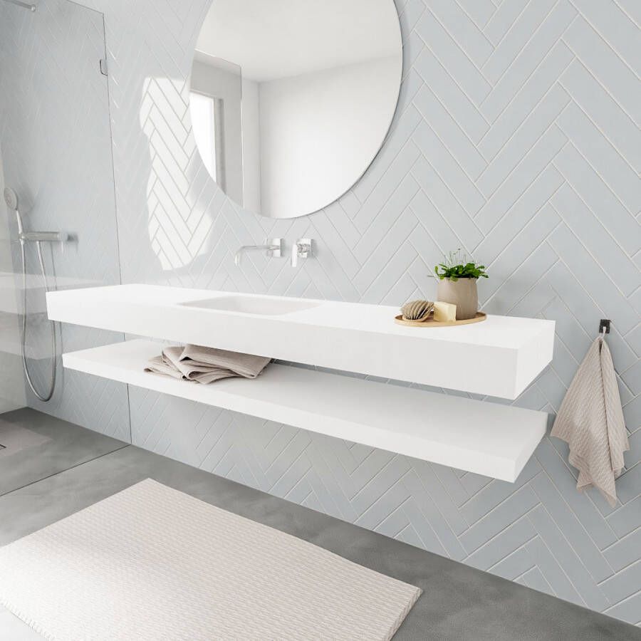 Aqua Splash Badkamermeubel AQS Ibiza 200 cm met Planchet Solid Surface Mat Wit Badmeubel Ibiza 200 cm Solid Surface Planchet Spoelbak Midden Mat Wit - Foto 3