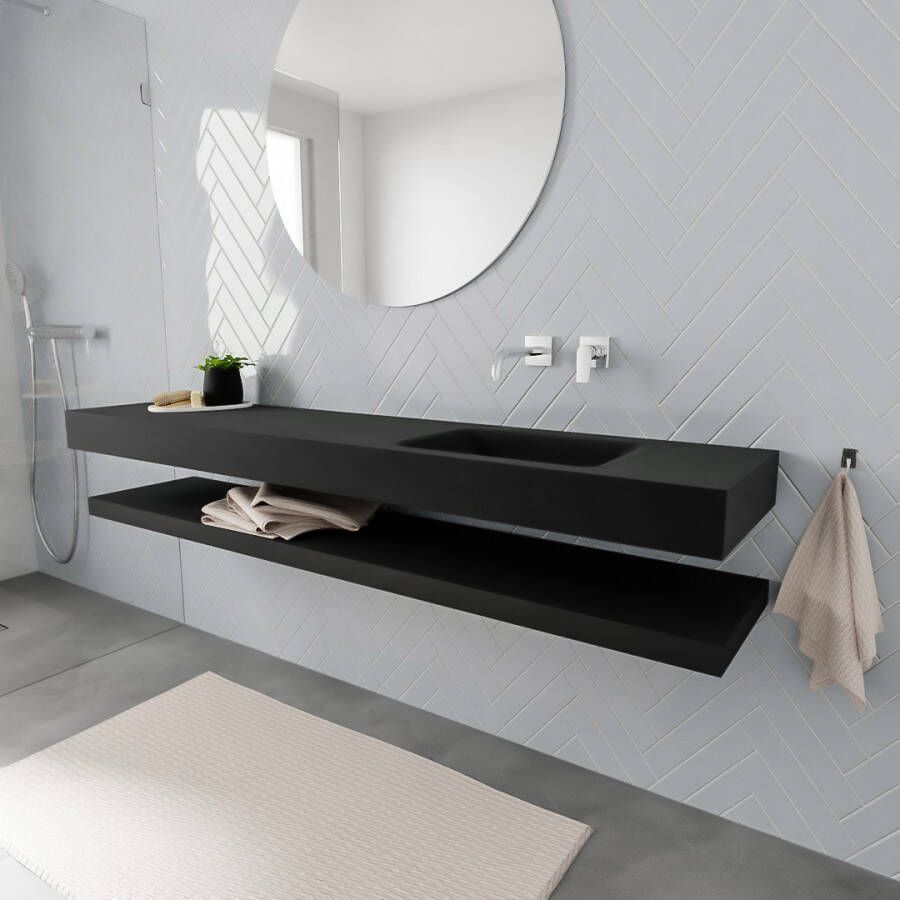 Aqua Splash Badkamermeubel AQS Ibiza 200 cm met Planchet Solid Surface Mat Zwart Badmeubel Ibiza 200 cm Solid Surface Planchet Spoelbak Midden Mat - Foto 3