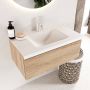 Mondiaz BUKLA Badkamermeubelset 80x45x34cm 1 kraangat wasbak midden solid surface Talc greeploos 1 lade Melamine Washed Oak BUKLA10004 - Thumbnail 2