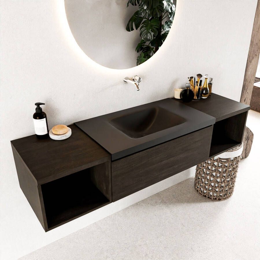 Mondiaz Bukla badmeubel 1 lade 160 dark brown en urban