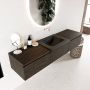 Mondiaz BUKLA badkamermeubelset 180x45x34cm 0 kraangaten wasbak midden solid surface Urban greeploos 3 lades met softclose Melamine Dark brown BUKLA10233 - Thumbnail 2