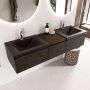 Mondiaz BUKLA badkamermeubelset 160x45x34cm 2 kraangaten 2 wasbakken solid surface Urban greeploos 3 lades met softclose Melamine Dark brown BUKLA10208 - Thumbnail 2