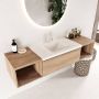Mondiaz BUKLA badmeubelset 160x45x34cm 1 kraangat wasbak midden solid surface Talc greeploos 2 lades met softclose Melamine Washed Oak BUKLA20032 - Thumbnail 2