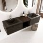 Mondiaz BUKLA badmeubelset 160x45x34cm 2 kraangaten 2 wasbakken solid surface Urban greeploos 2 lades met softclose Melamine Dark brown BUKLA20144 - Thumbnail 2
